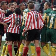 Referee Eddie Wolstenholme was caught in the middle of a melee between Sheffield United and West Brom players at the ‘Battle of Bramall Lane’ (PA)