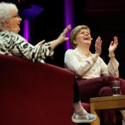 Former first minister Nicola Sturgeon chairs an event with comedian Janey Godley at the Aye Write