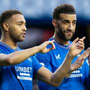 Rangers centre half Connor Goldson, right, with striker Cyriel Dessers at Ibrox