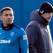 Rangers manager Philippe Clement, right, in training at Auchenhowie with his captain James Tavernier