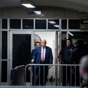Former President Donald Trump steps outside the courtroom (Maansi Srivastava/The New York Times via AP, Pool)