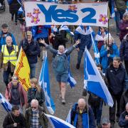 People take part in a March for Independence in Glasgow,  May 4
