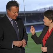 David Cameron and Ruth Davidson during the Scottish Conservatives conference at Murrayfield stadium in Edinburgh on March 4