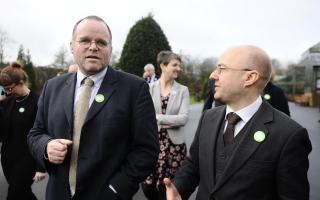 Scottish Green Party co-convenor Patrick Harvey (right) talks with Green party candidate Andy Wightman