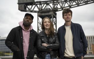Darren Harriott, Fern Brady and Ivo Graham present comedy travel series British As Folk on Dave. They are photographed in Glasgow. Picture: Dave