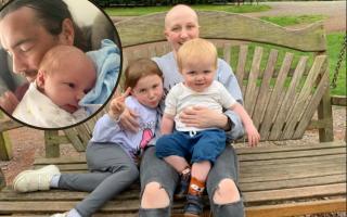 Shona Mclaren, pictured with children Thea and Mason, lost her husband William (inset) to bowel cancer while she was undergoing treatment for cervical cancer