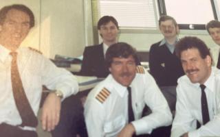 Peter Saxton (middle) has written a book on helicopters and their crews who helped keep North Sea oil flowing