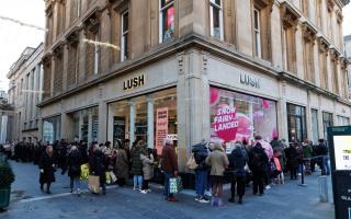 People queuing outside the Lush store on Buchanan Street