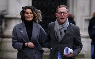 Laurence Fox (right) outside the the Royal Courts Of Justice, central London, after a High Court judge has ruled that he libelled two men when he referred to them as 