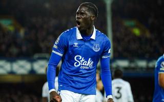 Amadou Onana celebrates Everton’s equaliser (Peter Byrne/PA)