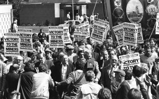 NUM President Arthur Scargill at the head of a march and rally by striking Nottinghamshire miners in May 1984