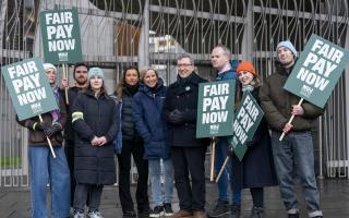 A picket line outside the Scottish Parliament in Edinburgh, as STV journalists go on strike. Picture:  Jane Barlow/PA