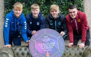 PFA Scotland Young Player of the Year nominees, from left to right, David Watson of Kilmarnock, Lyall Cameron of Dundee, Ross McCausland of Rangers and Lennon Miller or Motherwell