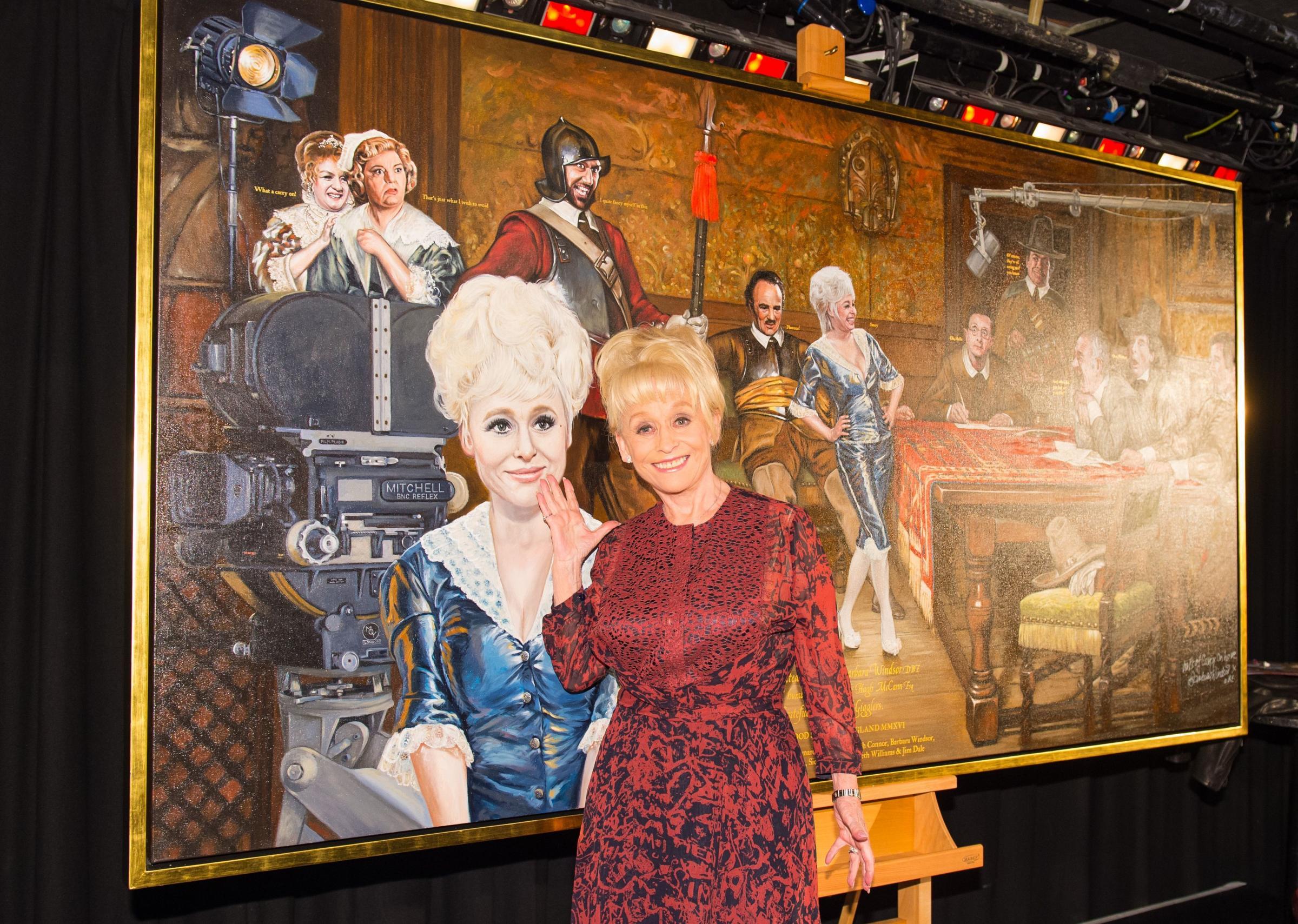 Dame Barbara Windsor unveils Carry On painting parodying piece of classic art