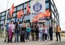 Cleansing and janitorial staff protest outside of the Police Scotland building on French Street in