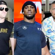 Anthony Joshua, centre, could face a February fight against Tyson Fury, left, or Oleksandr Usyk, right (PA)