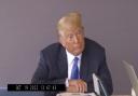 A still from the video of Donald Trump’s deposition in the E Jean Carr case