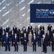 Turkey's President Recep Tayyip Erdogan, UK Prime Minister Boris Johnson, US President Joe Biden, NATO Secretary General Jens Stoltenberg and leaders of the US-led military alliance, pose for a portrait at Nato's HQ in Brussels in March 2022.