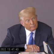 A still from the video of Donald Trump’s deposition in the E Jean Carr case