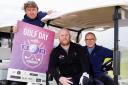 John Hartson, centre, with Lubomir Moravcik, left, and Martin O'Neill, right, at his Hartson Foundation charity golf day at Turnberry yesterday