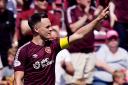 Hearts captain Lawrence Shankland celebrates scoring against Rangers at Tynecastle today