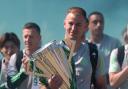 Celtic goalkeeper Joe Hart was given an emotional send-off as he paraded the Premiership trophy at Celtic Park.