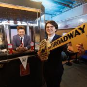 Guy Walker, left, chief projectionist and chair of Friends of the Broadway Prestwick, with Kyle McFarlane, project development officer holding a ceremonial key that was made by pupils at Prestwick Academy