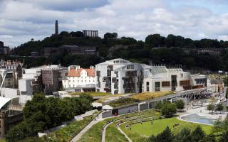 The Scottish Parliament at Holyrood as seen from Salisbury Crags
