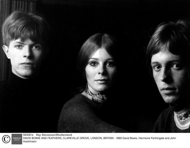 David Bowie, Hermione Farthingale and John Hutchinson in 1969. Photo by Ray Stevenson/Shutterstock