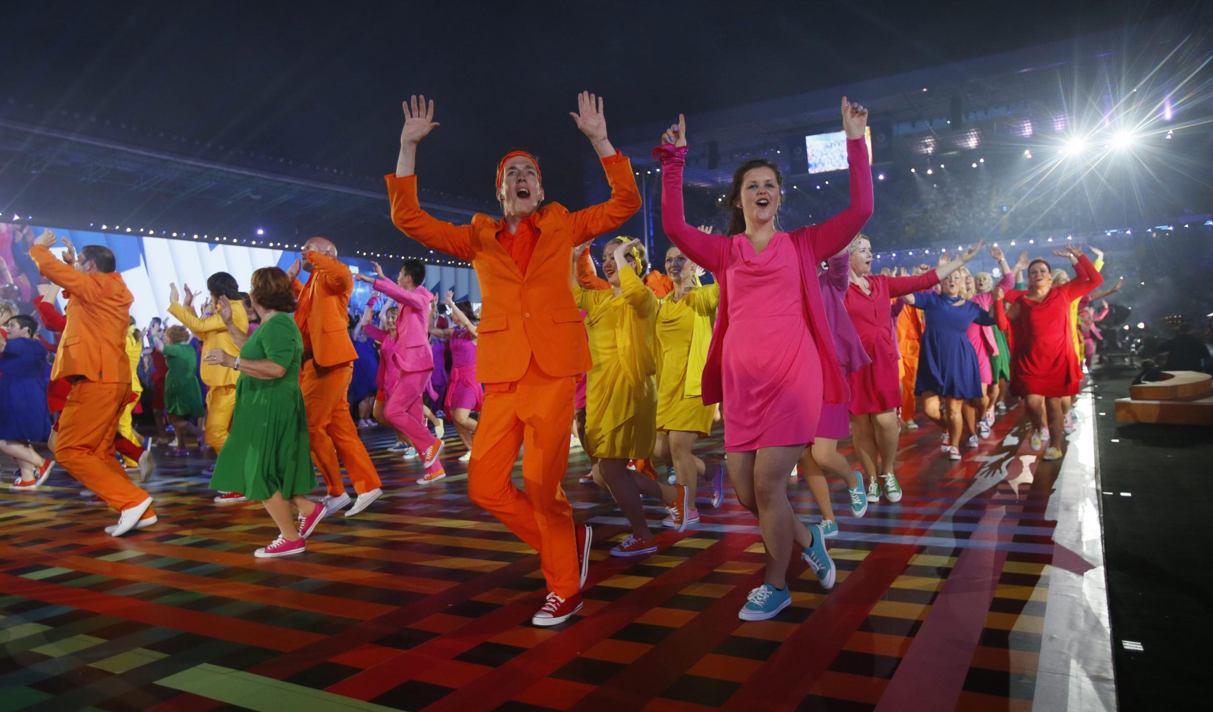 Glasgow 2014 Commonwealth games opening ceremony, Celtic Park, Glasgow. Photograph by Colin Mearns.
