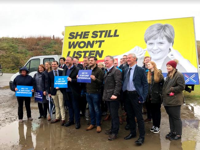 Scottish Conservative acting leader Jackson Carlaw and activists launching his party's new campaign advert in Aberdeen. PA Photo. Picture date: Friday November 1, 2019. See PA story POLITICS Election. Photo credit should read: Craig Paton/PA Wire