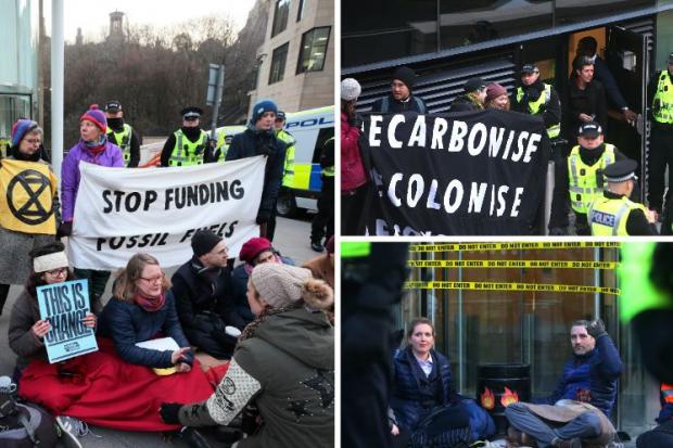 Protestors have been gathered outside Baillie Gifford in Edinburgh since 7.30am. Picture: Gordon Terris/Herald and Times