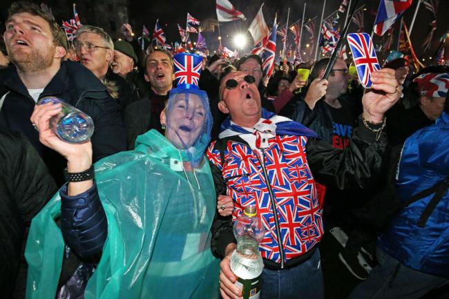 Pro-Brexit supporters celebrating leaving the European Union