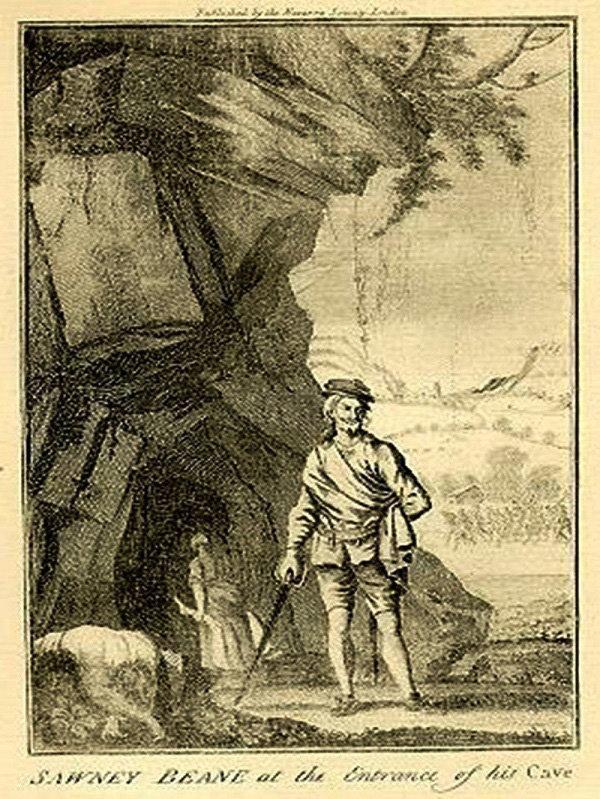 HeraldScotland: An illustration of Sawney Bean outside his cave