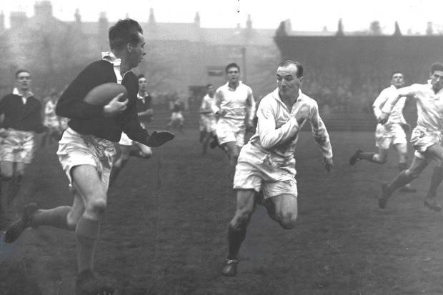 Christy Elliot, in action for the South of Scotland against Glasgow at Hughenden in 1958