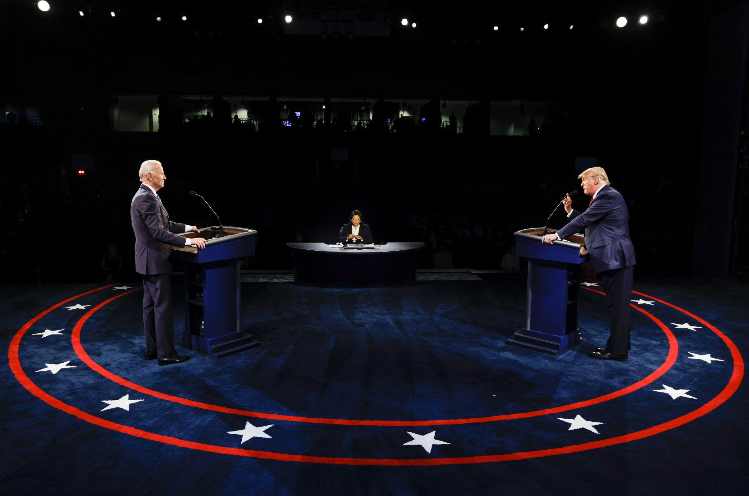 NASHVILLE, TENNESSEE - OCTOBER 22: U.S. President Donald Trump and Democratic presidential nominee Joe Biden participate in the final presidential debate at Belmont University on October 22, 2020 in Nashville, Tennessee. This is the last debate between