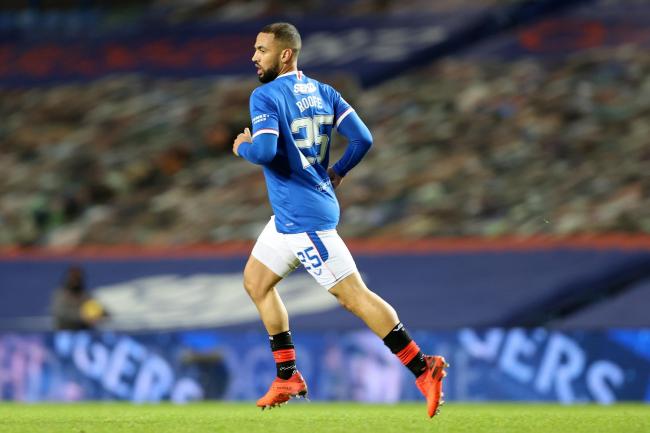 Kemar Roofe of Rangers celebrates after scoring his team's first goal during the Ladbrokes Scottish Premiership match between Rangers and Motherwell at Ibrox