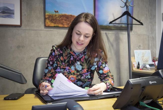 Finance Secretary Kate Forbes preparing her speech in her office in Holyrood, Edinburgh, ahead of delivering the Scottish Budget to the Scottish Parliament on Thursday. Picture date: Wednesday January 27, 2021. PA Photo. See PA story SCOTLAND Budget.