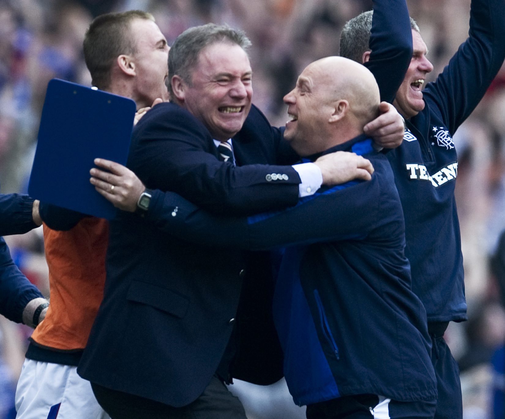 Rangers manager Ally McCoist (left) celebrates with assistant Kenny McDowall
