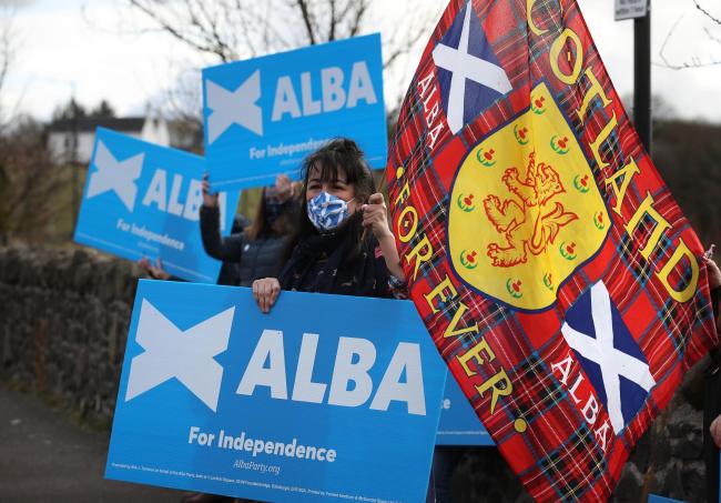 Supporters of ALBA during a photo call at Stirling Castle to mark the start of the party's Mid Scotland and Fife campaign