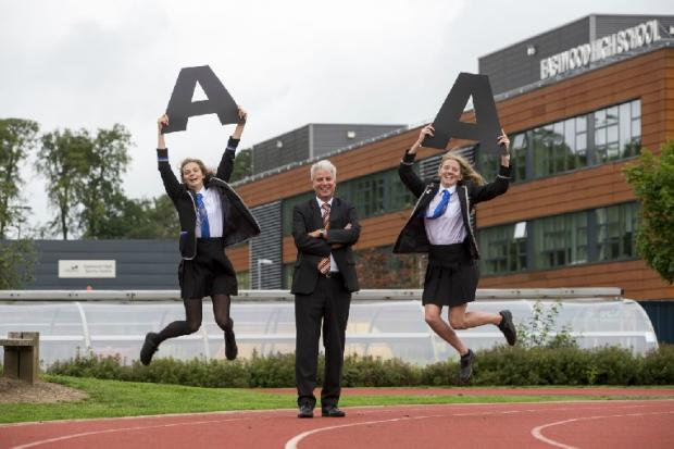 HeraldScotland: Eastwood High pupils celebrate their exam results with headteacher Stuart Maxwell. The school, one of Scotland's best, is among those whose quality is encouraging parents to opt for the state sector, according to Henry Maitles.