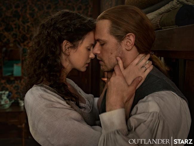Claire (Catriona Balfe) and Jamie (Sam Heughan). Pic:Starz/Twitter