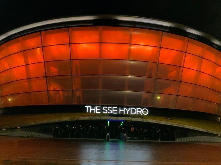The SSE Hydro lit up in orange to mark 16 Days of Activism