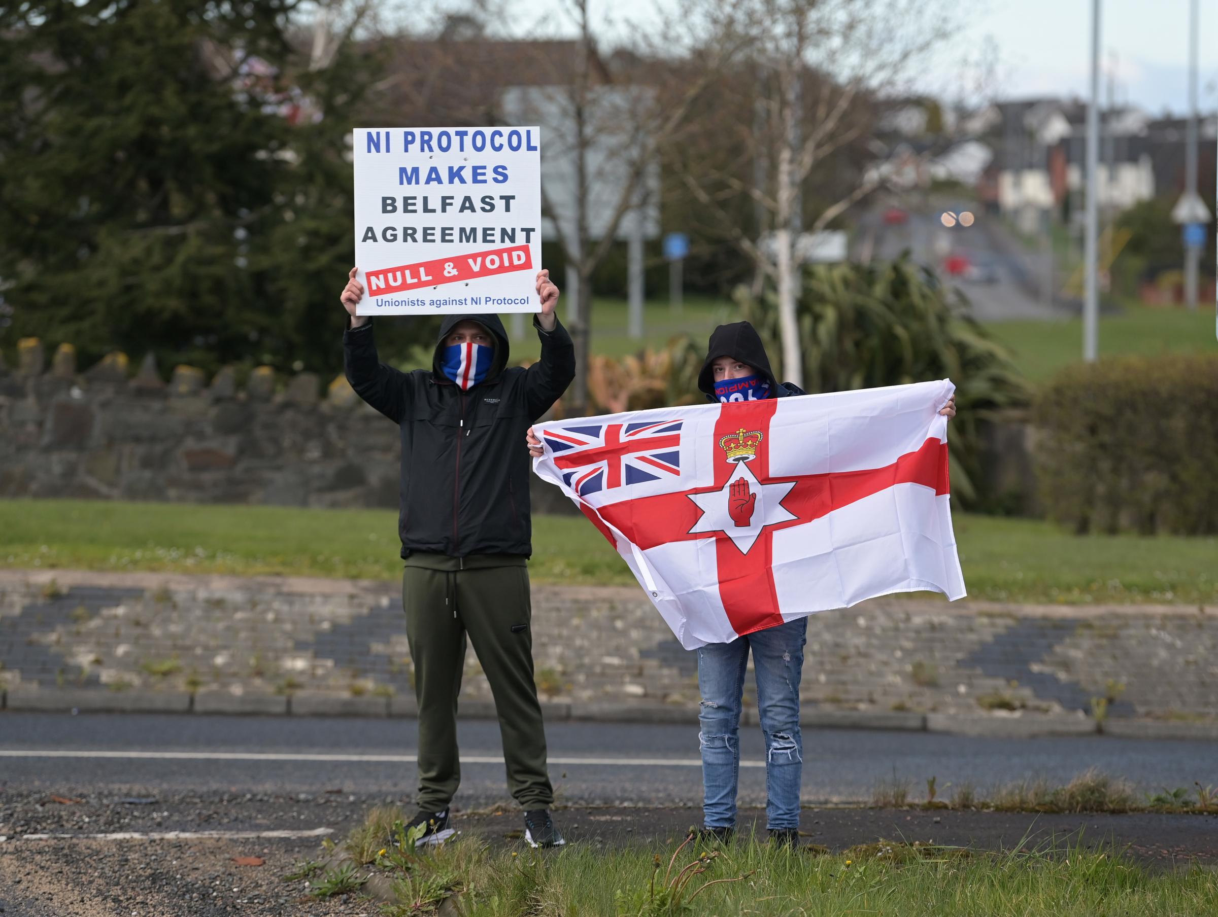 Loyalists hold an anti-Northern Ireland Protocol protest against the so-called Irish Sea border