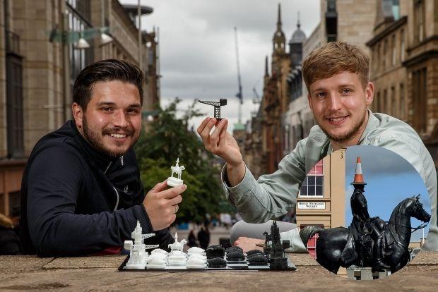 Product design graduates Michael O'Donnell and Alex Duff, who created Clydeside Chess. Pictures: Colin Mearns