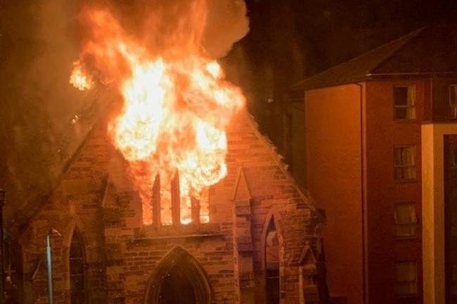 WATCH: Devastating moment Glasgow church roof collapses during fire