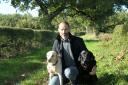 Sports commentator Andrew Cotter with dogs Olive and Mabel