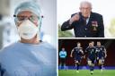 Ruth Whyte, a charge nurse in ICU at Glasgow Royal Infirmary; Captain Sir Tom Moore; Andy Robertson leads the celebrations after Scotland beat Serbia.