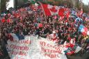 Thousands of Canadians rally in Montreal 27 October 1995 in a bid to persuade citizens of Quebec not to secede from Canada. Picture: Andre Pichette/AFP/Getty Images)