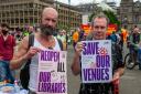 Actors Tam Dean Burn, left and Gavin Mitchell at a George Square rally against closures